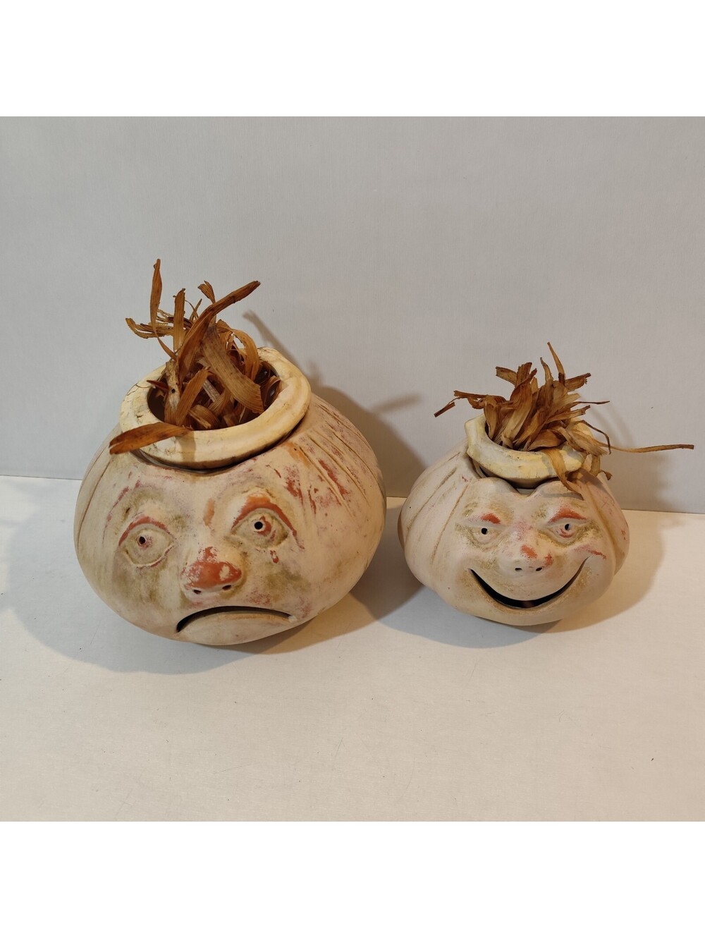 Set of 2 Halloween Expression Pumpkin Container With Sad And Smile Size L/S